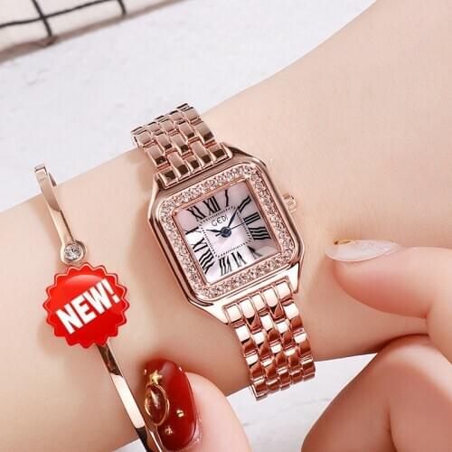 Relogio Masculino GEDI New Fashion Luxury Brand Small Square Dial Rhinestone Stainless Steel Bracelet Quartz Women Watches saati