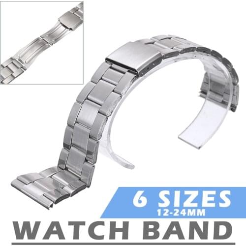12/16/18/20/22/24mm Stainless Steel Solid Links Watch Bands Strap For Wristwatch Double Clasp Bracelet Fit Smart Watch Replaceme
