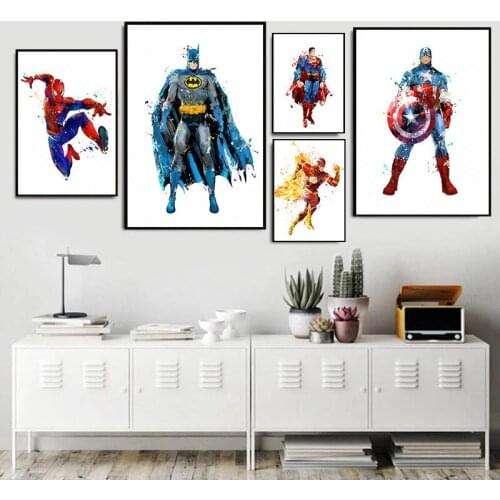 Marvel Superhero Watercolor Canvas Painting Iron Man Captain America Spiderman Posters and Print Wall Art Picture KidsRoom Decor
