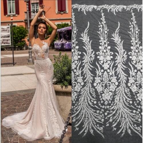 Wedding Dress Lace Fabric Accessories Forest Leaves Leaf Lace Embroidery White Dress Clothing Fabric RS2733