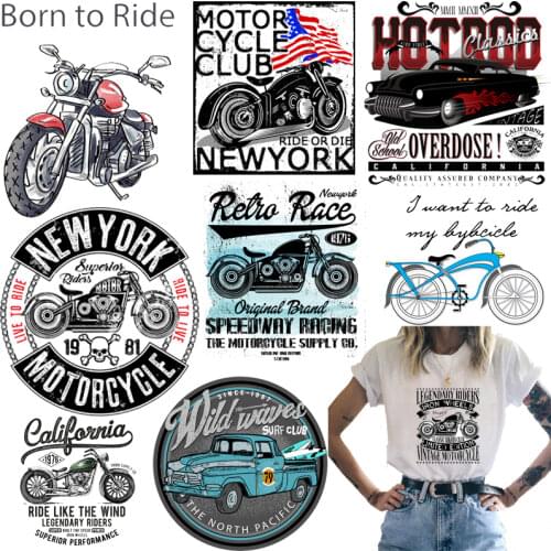 Biker Patch Iron-on Transfers for Clothing Thermoadhesive Patches on Clothes Diy Motorcycle Stickers Car Applique Stripes Punk