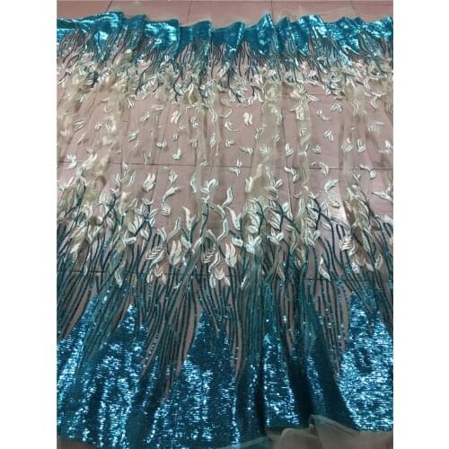 Green color embroidewred YG-787 best quality embroidered african tulle mesh lace fabric with sequins for fashion show dress