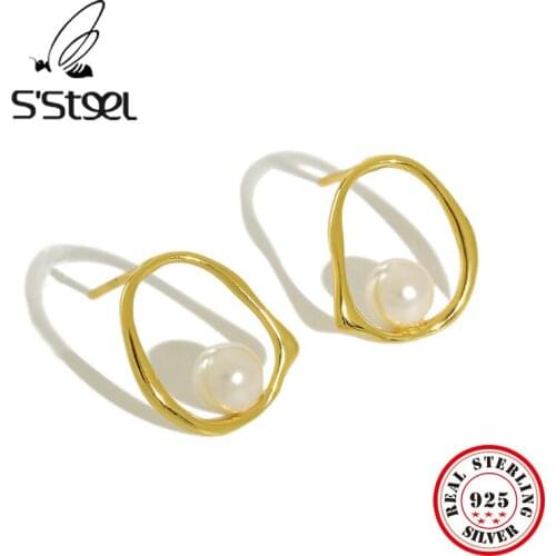 SSTEEL Hollow Irregular Stud Earrings For Women Pearl Earring Boucle D'oreille Femme Brincos Perola Earings Fashion Jewelry
