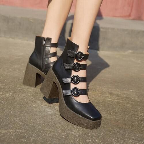 New 2021 Women Summer Boots Shoes Genuine Leather Sexy Rome Style High Heels Platform Black Brown Shoes Woman Dress Party Pumps