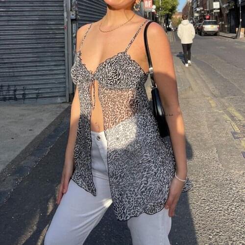 Women Sexy Leopard Print Lace Up Camis Tops 2021 Fashion Sleeveless V Neck Tank Top Club Holiday Casual Crop Top Streetwear