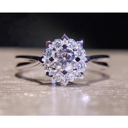 EDI Diamond Halo Engagement Ring Classic Snowflake 14k White Gold 0.42CTTW Real Natural Diamond Wedding Ring For Women