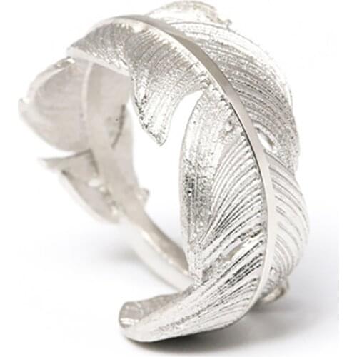 Luxury Feather Chunky Thumb Fashion Elegant Dainty Spoon 925 Sterling Silver Ring For Women Korean Statement Jewelry