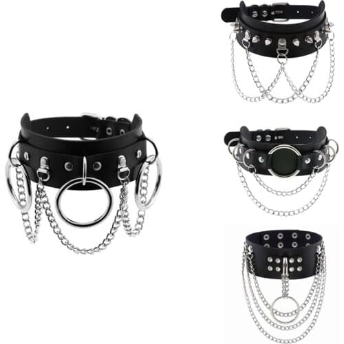 Choker Spikes Collar Women Man Leather Necklace tassel metal Chain Jewelry Neck Punk Chocker Gothic Accessories
