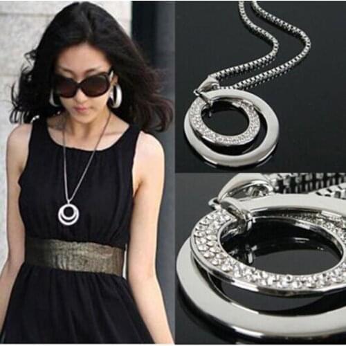Womens Necklace Multi-element Crystal Long Chain Women Fashion Crystal Rhinestone Silver Plated Pendant Necklace Jewelry Gift