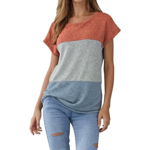 ZHUOFEI woman casual shirt o neck regular short sleeves summer cloth for ladies casual patchwork pattern tops female