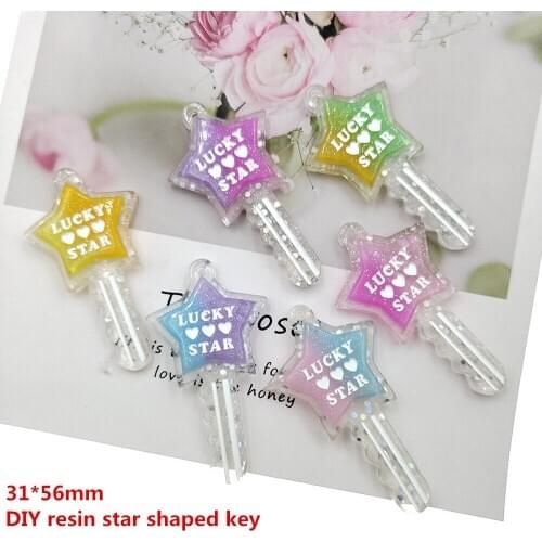 10pcs/lot DIY resin colorful glitter bicolor glitter star shaped key for kids hair accessories resin cabochons