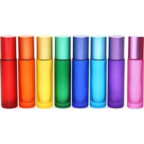 100Pcs 10Ml Roller Bottle Essential Oil Vials Colorful Frosted Glass Massage oils Tube Perfume Aromatherapy Travel Portable