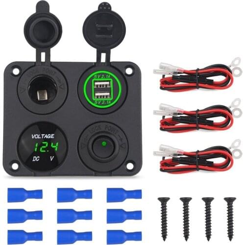 12V-24V dual USB charger socket ON/OFF Rocker Switch Panel power socket 120w for RV CaMPER Boat Trailer Vehic