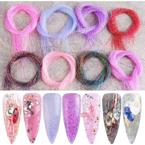 2Pcs Rainbow Glitter Nail Decal Lines Holographic Nail Striping Decal Filament Manicure Design Nail Art Tips Decorations