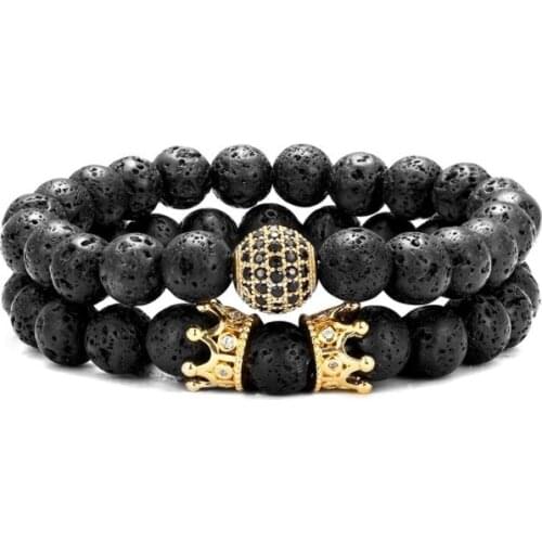 2pcs/lot 8mm ball crown gold silver copper cz zircon cubic zirconia beads bohemian Bracelet elastic Stone Bangles ef24