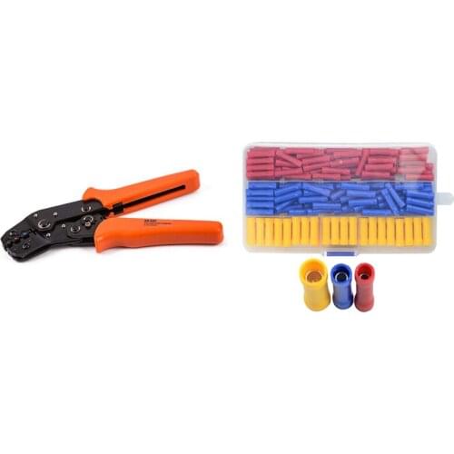 200 PCS Insulated Straight Wire Butt Splice Terminals Electrical Crimp Connector with Crimping Pliers, Crimping Tool