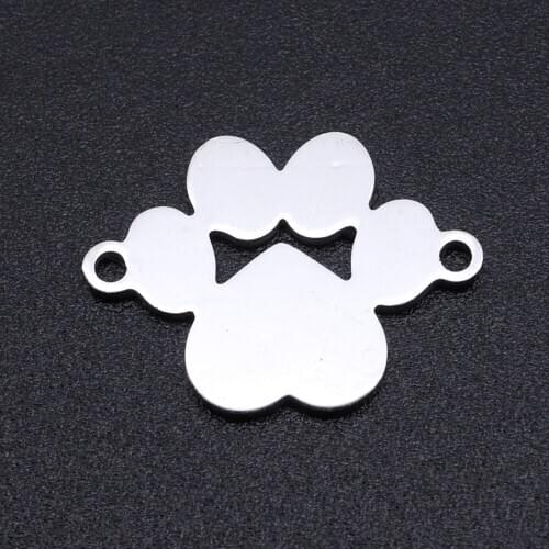 5pcs/lot 100% Stainless Steel Dog Paw Connector Pendants Wholesale Bracelets Pendants Jewelry Making Charms