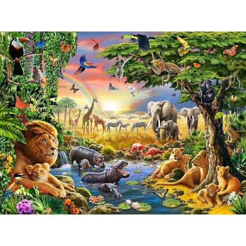 5D DIY Diamond Painting "zoo Animal family" Cross Stitch Kit Full Square / Round Diamond Embroidery Mosaic Rhinestone home Decor