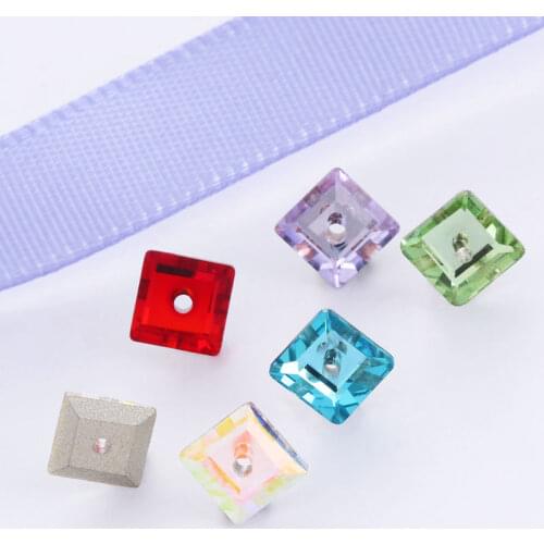 6mm Crystal AB Color Square Rhinestones With Hole High Quality Red DIY Beads Jewelry Making Accessories Glass Strass