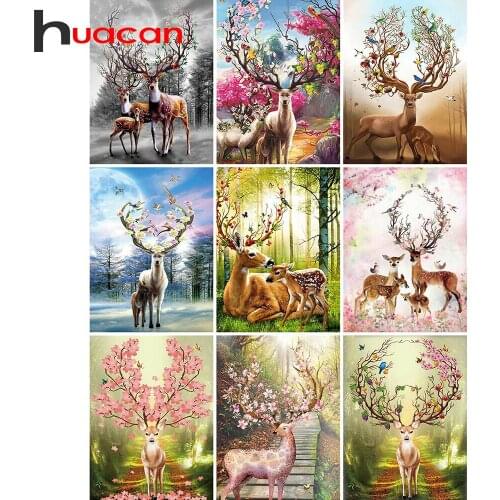 Huacan 5D DIY Diamond Painting Full Drill Square Deer Flower Diamond Mosaic Embroidery Cross Stitch Animals Home Decoration