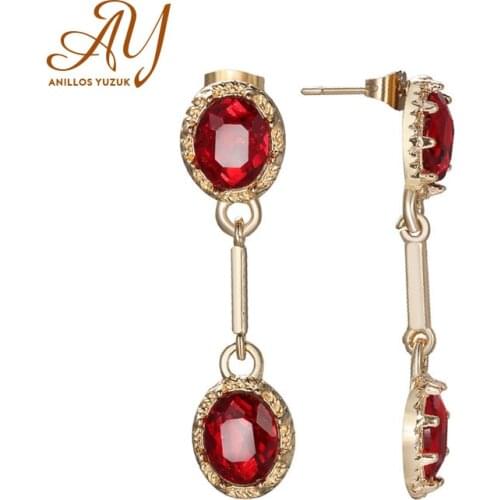 Anillos Yuzuk Real 925 Sterling Silver Drop Earrings With Round Red Gemstone Dangle Earrings For Women Wedding Gift Fine Jewelry