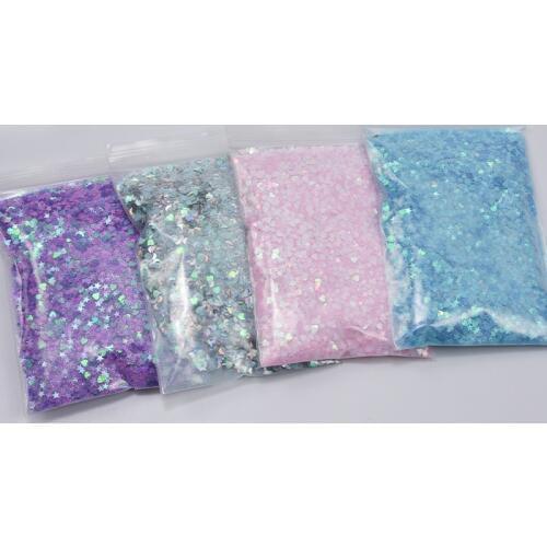 50grams in 1 bag 7clors Nail Glitter Holographic Sequins Glitter Heart- Moon-Star- Butterfly Colorful Flakes Star shape glitter