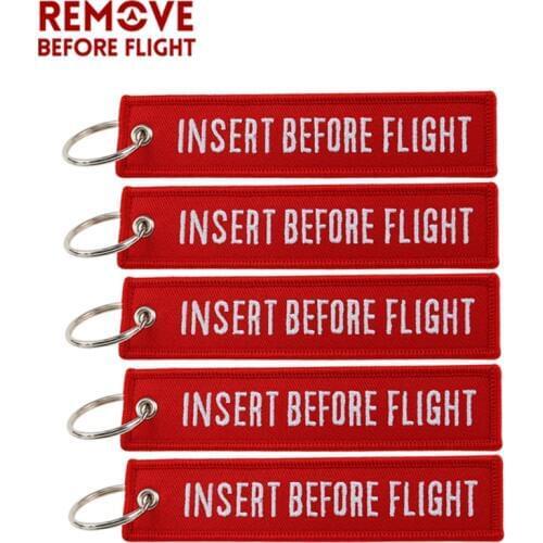 5PCS Key Ring Key Fobs Chaveiro INSERT BEFORE FLIGHT Keychain Jewelry Popular llaver Motorcycle Key Tag OEM Red Embroidery