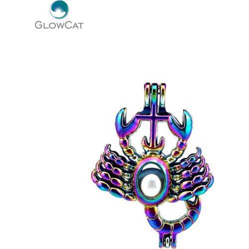 C182 5pcs/lot COLORS Multicolor Scorpio Zodiac Locket Pearl Beads Cage Locket Pendant Pearl Locket Fairytale Party