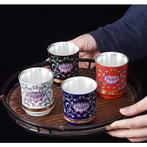 Jingdezhen Tea Cup 999 Silver Enamel Cups Ceramic Teacup Chinese Kung Fu Tea Set Teaware Master Small Mug Puer Teacups Crafts