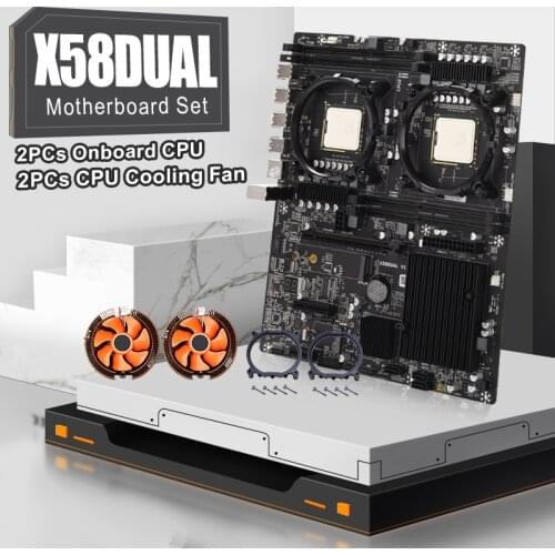 New JINGSHA X58 Dual Set Lga 1366 Motherboard Dual With Onboard CPU L5520 2.27GHz 2PCs CPU Cooling Fan X58 Chipset 4 Channles