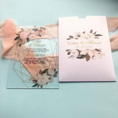 5pcs Free Shipping Elegant Floral Weddding Invitation Cards Unique Transparent Lace Invitation Cards Engagent Invites Envelop