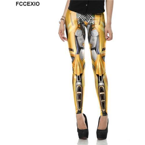 FCCEXIO New Leggings Design Leggins Printed Trousers Tattoo Green Legging Mecha Cosplay Robot Comic High Waist Women Pants