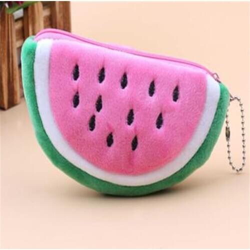 Fruit Watermelon - Girls Plush Coin BAG Pouch Purse Wallet Case ; Keychain Pendant pocket coin Pouch