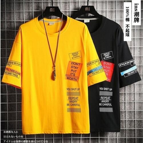 Harajuku Hip Hop T Shirt Men letter print T-shirt Streetwear Tshirt patchwork Short Sleeve Summer Tops Tee Back Printed