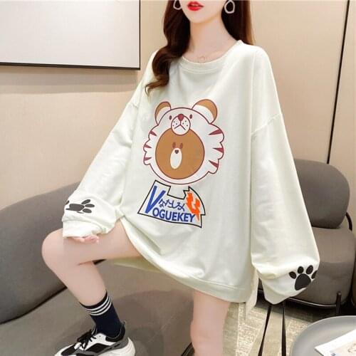 Korean Style Plus Size Womens Mid-length Sweater Graphic Tee Graphic T Shirts Long Sleeve Tops for Women