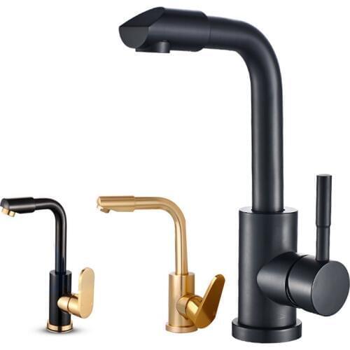 Space Aluminum Bathroom Basin Faucet 360 Degree Rotation Swivel Spout Water Tap Kitchen Cold and Hot Mixer Tap Single Handle