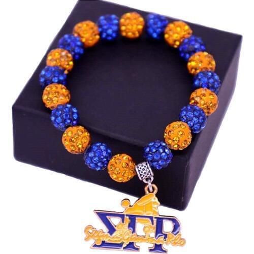 Handmade Metal Enamel Colors Sigma Gamma Rho Poodle Charm Disco Ball Beaded Stretch Sorority Bracelets Association Jewelry