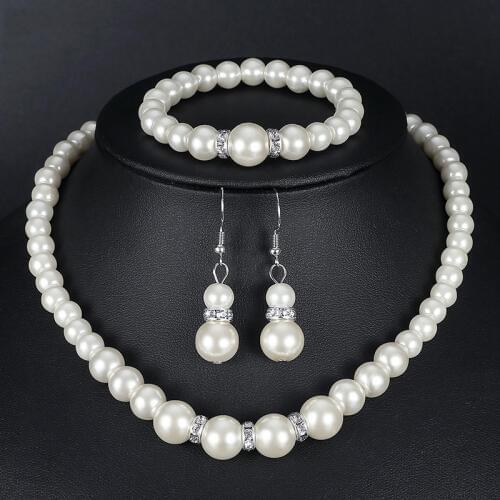 Cute fashion jewelry wholesale Pearl Necklace Bracelet Earrings Bride Wedding Garment Accessory Set for women girl