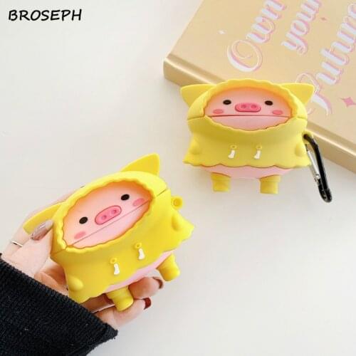 Cute Yellow Raincoat Pig Earphone Case For Freebuds 4 Pro Soft Silicone Headphone Cover For Huawei FreeBuds Pro Charging Box