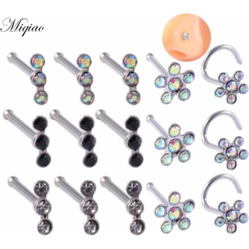 Miqiao 3pcs Hot Sale Stainless Steel Zircon Flower Nose Nail Exquisite Body Piercing Jewelry