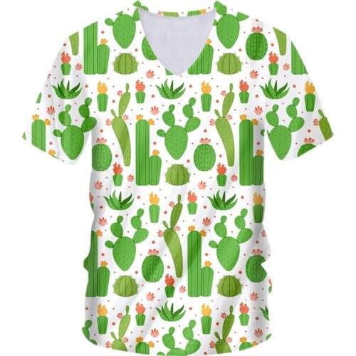 IFPD EU Size Fashion V Neck T Shirt 3d Full Printed Plant Cactus Men T-shirt Unisex Harajuku Short Sleeve Tees Tops Oversized