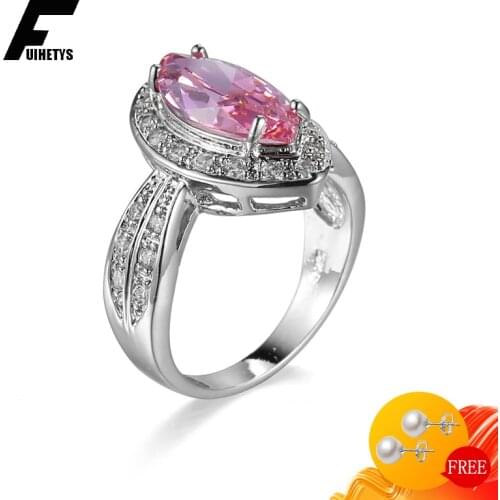 BaliJelry Trendy Silver 925 Ring Jewelry Oval Shape Pink Zircon Gemstone Rings for Women Wedding Engagement Accessory Wholesale