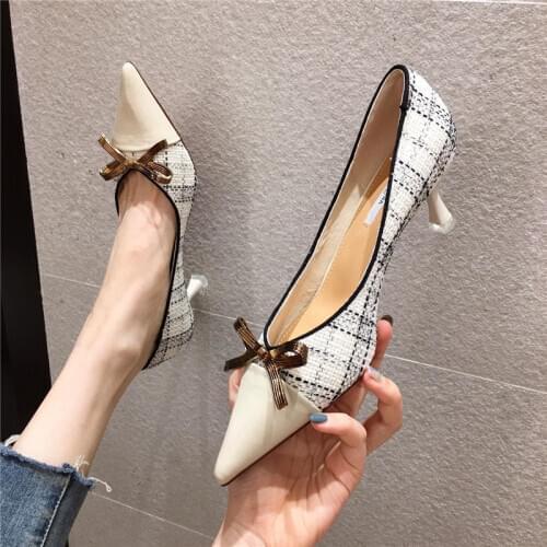 Women Fashion Purple High Quality Pu Leather Office High Heel Shoes Lady Cute Golden High Heel Pumps Mujer Tacones Altos G5371
