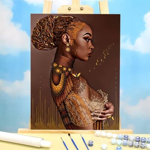 African Woman Painting By Numbers Kit Acrylic Paints 50*70 Canvas Pictures Handmade For Kids Handicraft For Wholesale