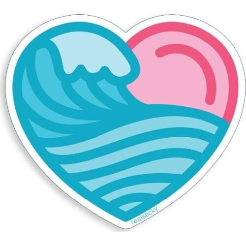 Pink Heart Sticker Blue Ocean Wave Sea Beach Love Cup Cooler Car Window Decal 3.5 tall and 4 wide