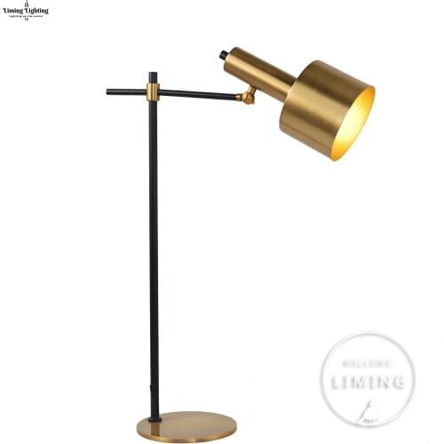 European American Reading Led Table Lamp Light Modern Brass Copper Nordic Bedroom Bedside Led Night Light Golden Desk Light Lamp