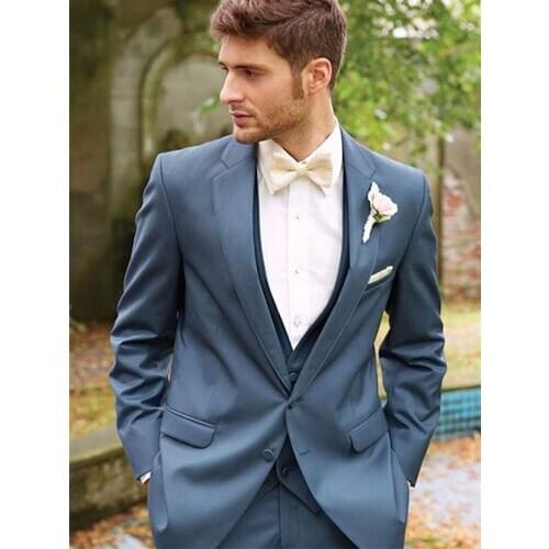 ANNIEBRITNEY Blue 3 Piece Slim Fit Men Fashion Suit Cutsom Groom Wedding Tuxedo Prom Wedding Tailor Made Men Suit With Pants