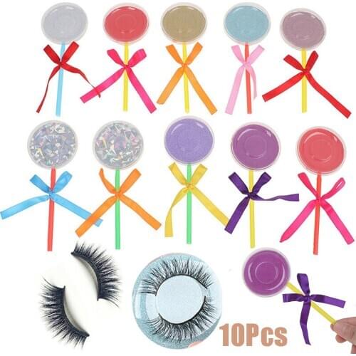 Empty Eyelashes Case Color Random Bow-knot False Eyelashes Packing Box Round Lollipop Eyelashes Case Lashes Container 10Pcs