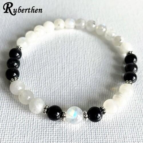 Ruberthen New Design Luxury Moonstone Bracelet Grils Black Tourmaline Energy Bracelet Fashion Handmade Yoga Mala Beads Braceelt