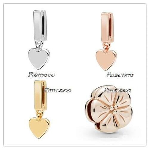 925 Sterling Silver Bead Charm Reflexions Floating Heart Clip Pendant Beads Fit Pandora Bracelet & Bangle Diy Jewelry